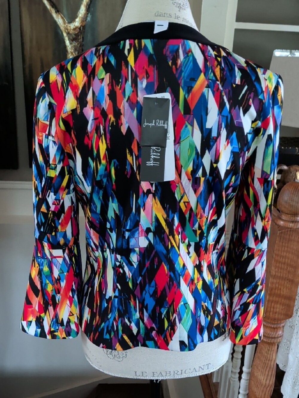 Joseph Ribkoff Black Multi-Color Geometric Zip Jacket - Picture 2 of 5
